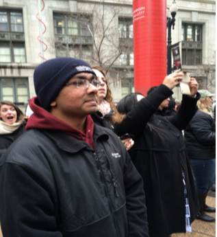 Pictured: Parth Tank at Thompson Center Protest