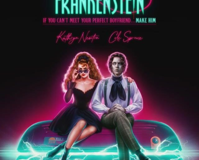 Movie poster for Lisa Frankenstein with two characters sitting on a car.